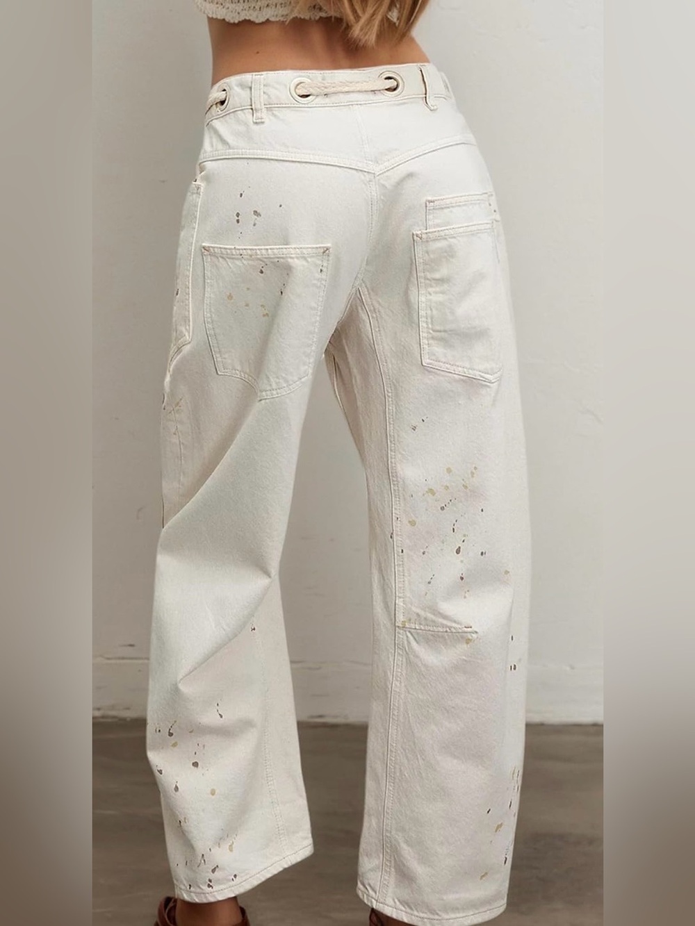 White Painter-Style Barrel Pants with Grommet Waist Sz 10 Free People Inspired